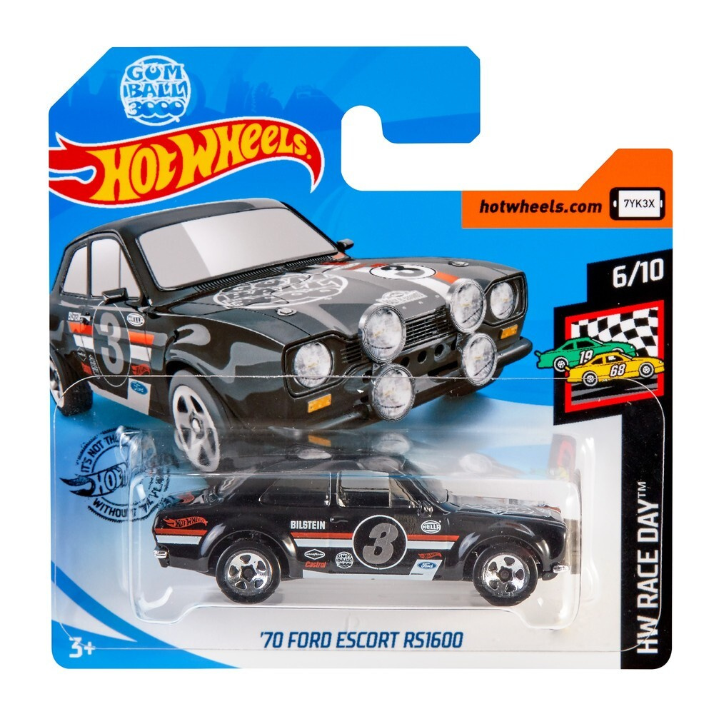 FYD79 Машинка металлическая игрушка Hot Wheels коллекционная модель 70 FORD ESCORT RS1600 черный/белый #1