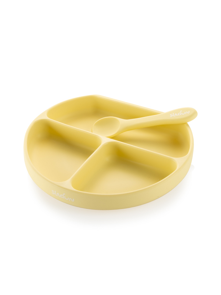 Набор: силиконовая тарелка с секциями на присоске SLADUN+ложечка, жёлтый  #1