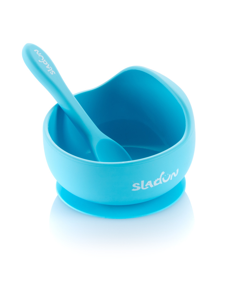 Набор: тарелка силиконовая SLADUN на присоске+ложечка, небесно-голубой  #1