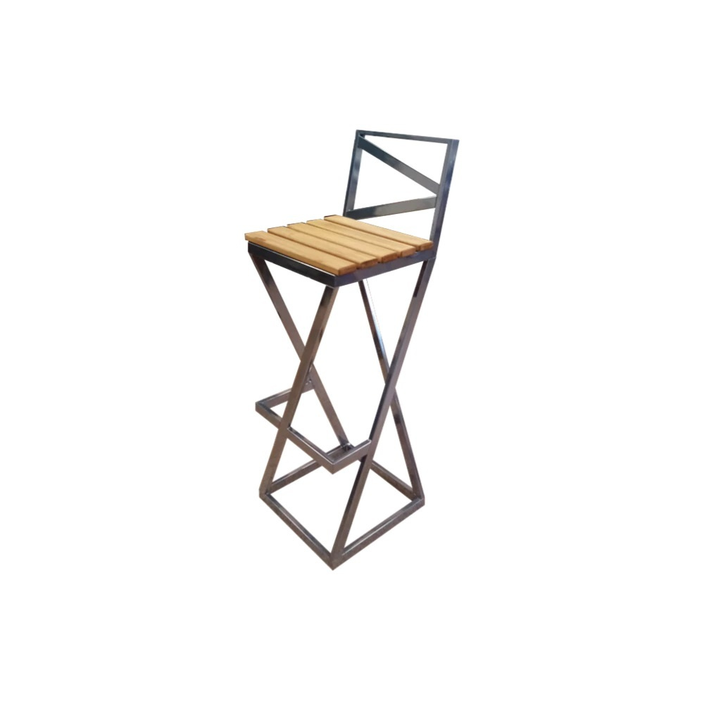 Барный стул Лофт с деревянным сиденьем, каркас стальной металлик (высота сиденья 85 см) для кафе, дачи, #1