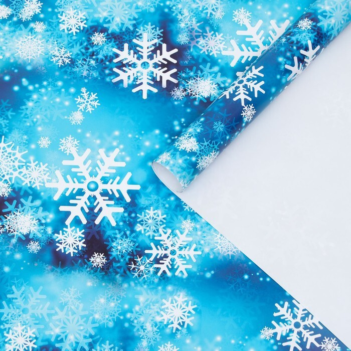 Бумага упаковочная глянцевая "Снежинки", 70 х 100 см, 1 лист  #1