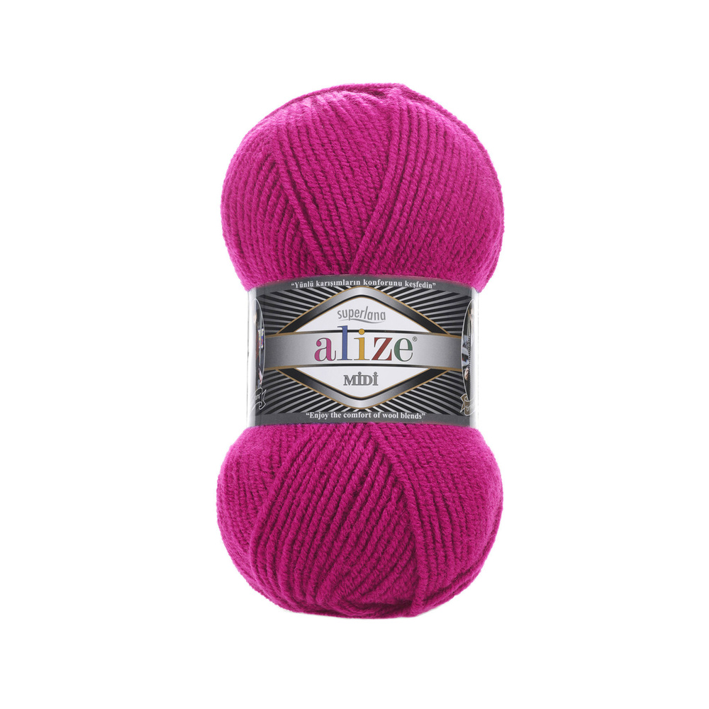 Пряжа для вязания ALIZE SUPERLANA MIDI, цвет: 149 (фуксия); 2 мотка, состав: 25% шерсть, 75% акрил, вес #1