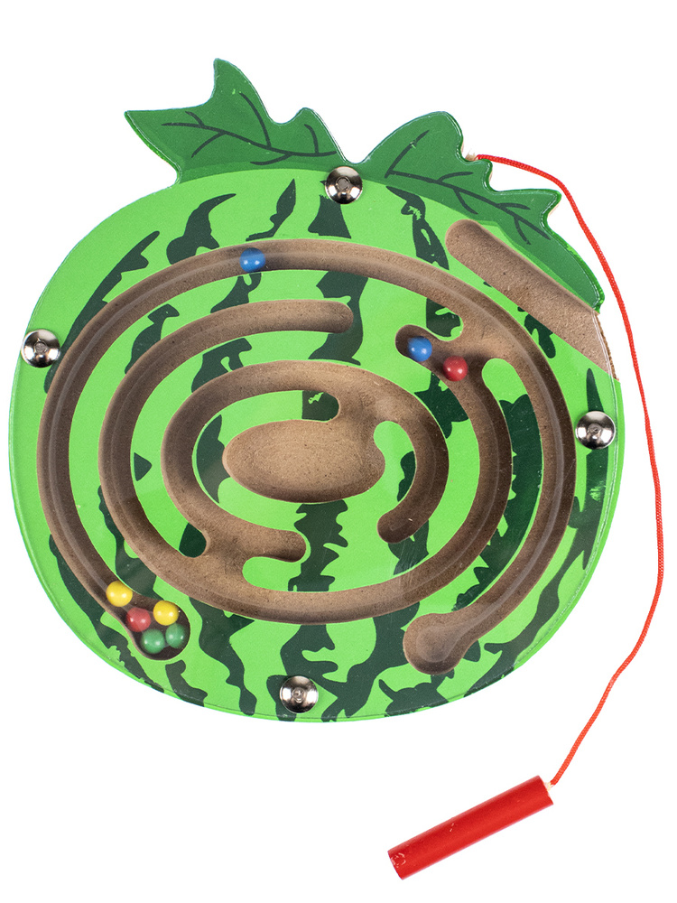 Лабиринт деревянный Рыжий кот "Лабиринт с шариками Арбуз" 14х15 см (в коробке)  #1