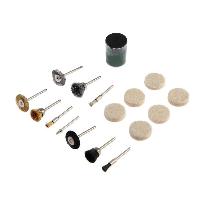 Набор мини-насадок для гравера ТУНДРА, щетки, полировальные круги, паста, 3.2 мм, 17 шт.  #1