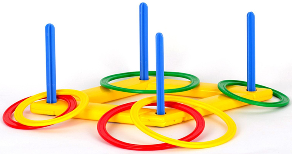 Детская подвижная игра "Кольцеброс", разборная, развитие ловкости, набор 3 маленьких + 3 больших кольца #1