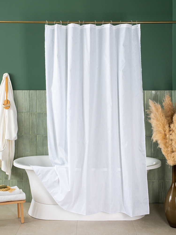 Занавеска (штора) Pаislеy для ванной комнаты тканевая 180х200 (шхв)см., цвет белый  #1