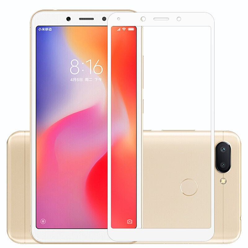 Защитное стекло для Xiaomi Redmi 6 / Redmi 6a / Redmi 7a белая рамка / противоударное / закаленное / #1