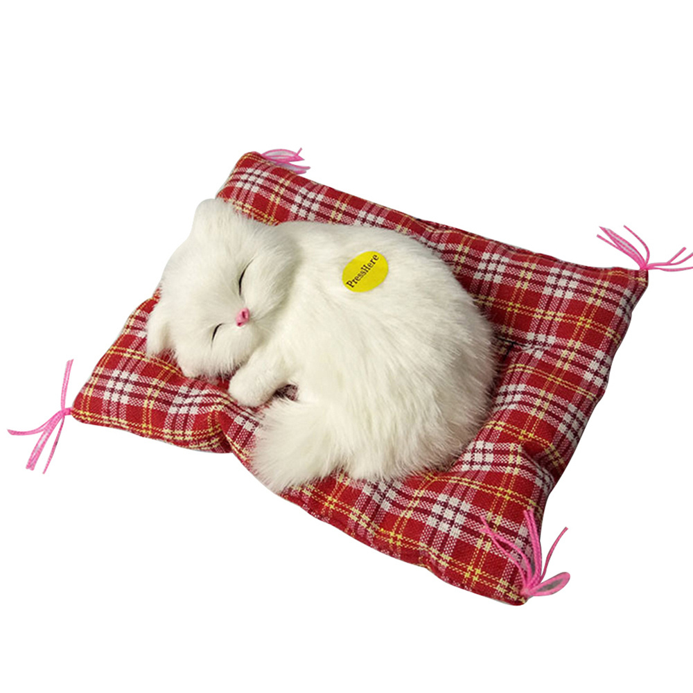 Фигурка Спящий котенок на коврике со звуком "Мяу", белый, 18см  #1