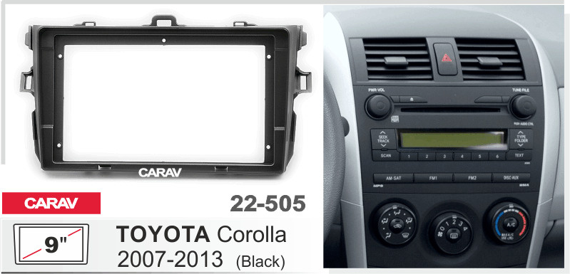 Переходная рамка 9" Android для TOYOTA Corolla 2007-2013 черная CARAV 22-505  #1
