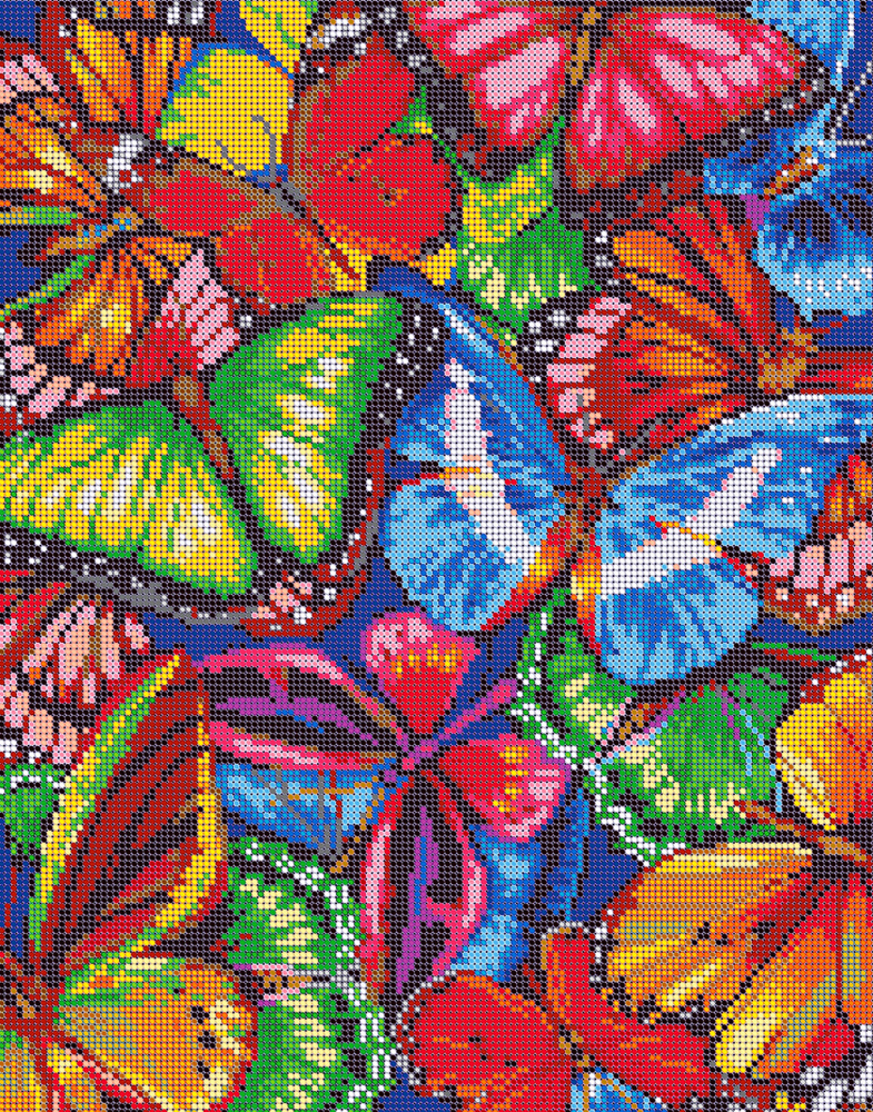 Набор для вышивания бисером (Тайвань) Вышивочка, картина "Цветные бабочки" 30*38 см  #1