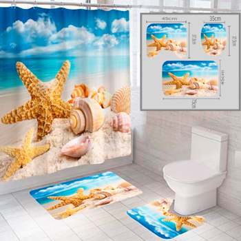 Комплект штора и 2 коврика для ванной комнаты "Пляж-4" #1