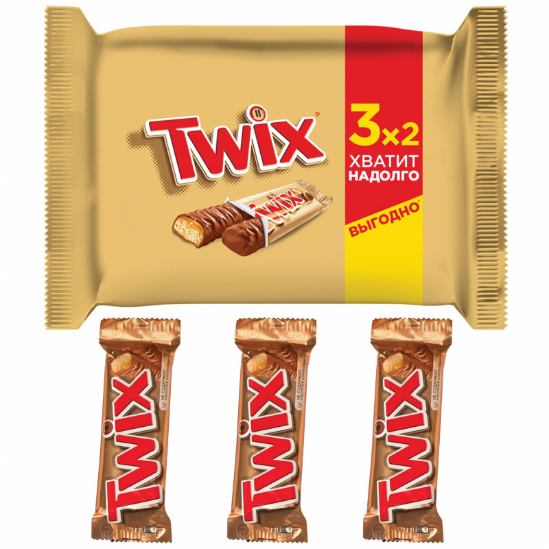 Шоколадный батончик Twix, 3 штуки по 55 грамм #1