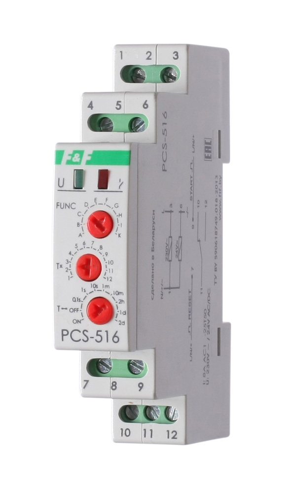 Реле времени PCS-516 многофункц. вход: START/RESET 230В 8А 1перекл. IP20 монтаж на DIN-рейке аналог РВО-1М #1