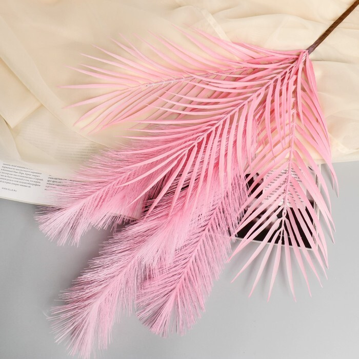 Веточка для декора "Перо и пальма" 72 см, розовый #1