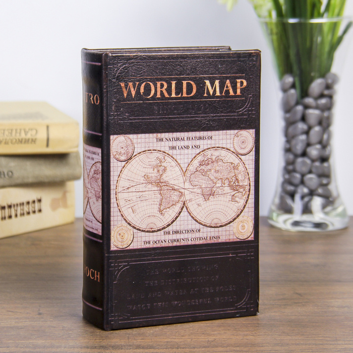 Сейф-книга дерево "Карта мира" кожзам 17х11х5 см #1