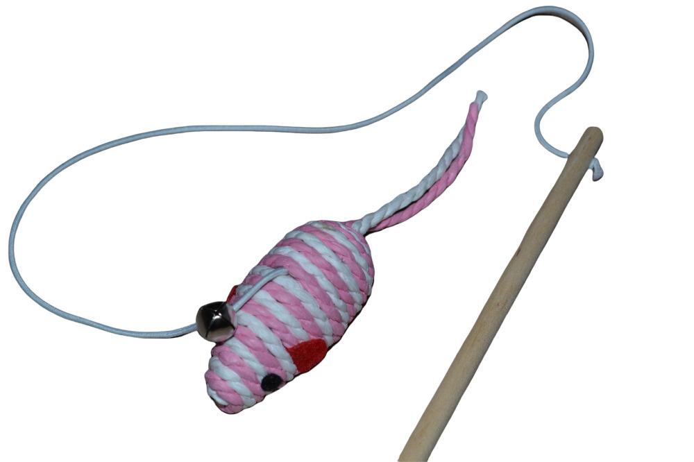 Интерактивная игрушка удочка дразнилка с мышкой из плетёной верёвки для кошек, кота, котят из натуральных #1