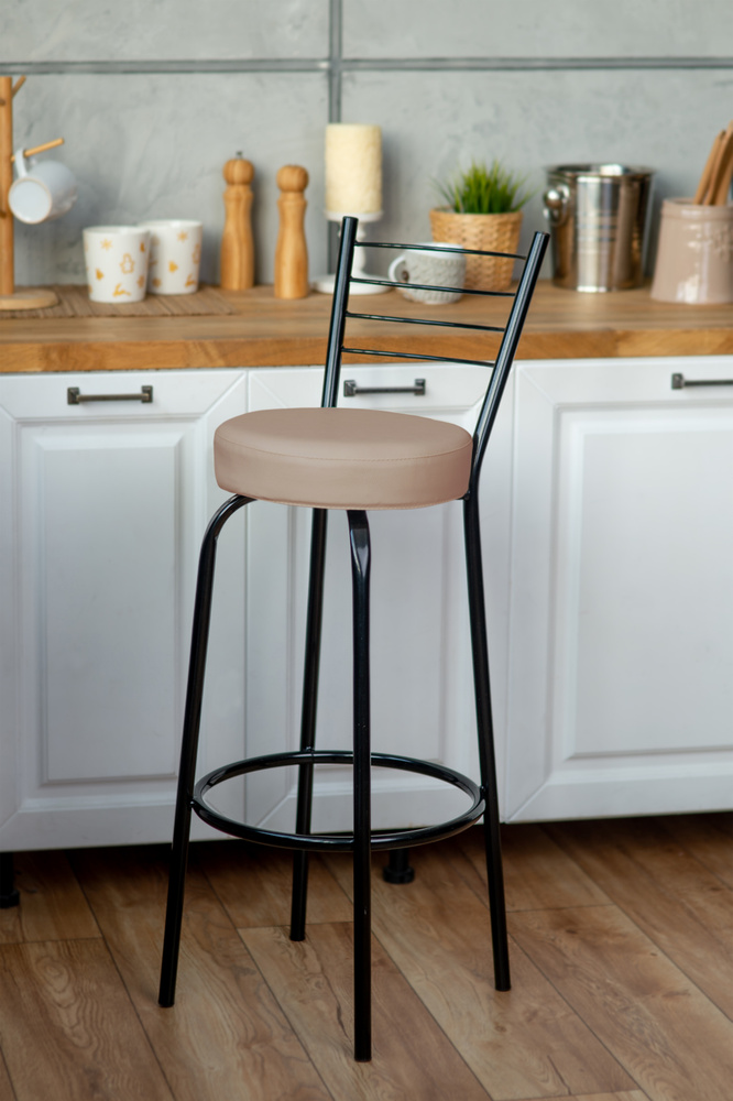 Барный стул для дома на кухню, балкон высокий, круглое мягкое сиденье, спинка / для кухонный стойки  #1