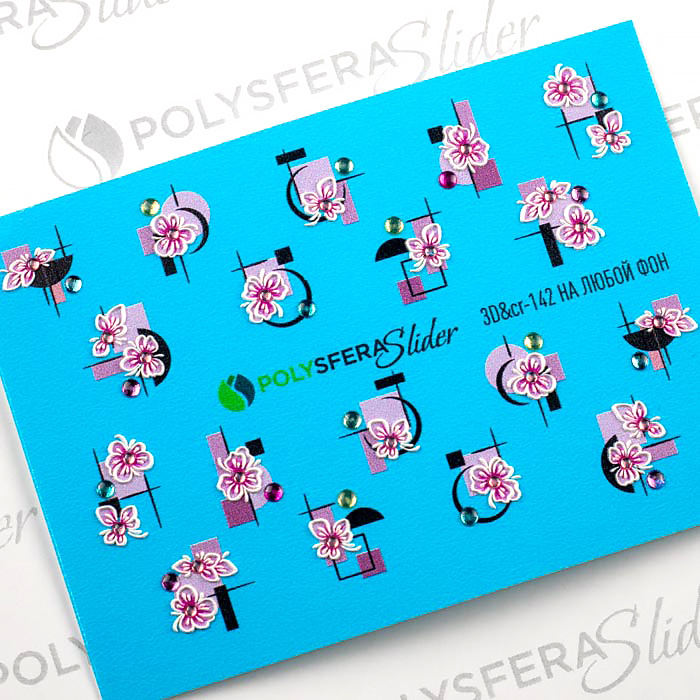 PolysferaSlider / Слайдер для дизайна ногтей "Цветы весна-лето" объем и стразы. 3D&cr-142  #1