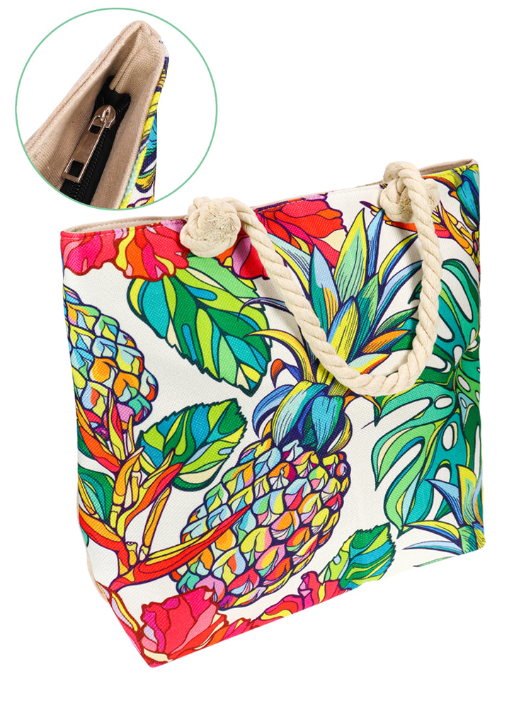 Пляжная сумка Miland "Сочный ананас" 45х38 см на молнии/женская летняя на плечо/аксессуары на лето  #1