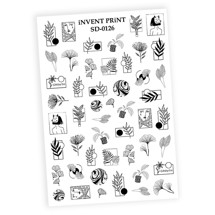 iNVENT PRiNT наклейки для ногтей, Веточки Листья Цветы, WSD-126 #1