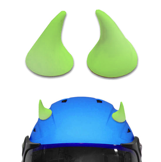Мини рожки на шлем, украшение для мото шлема зеленые рожки на 3М скотче 2шт.  #1