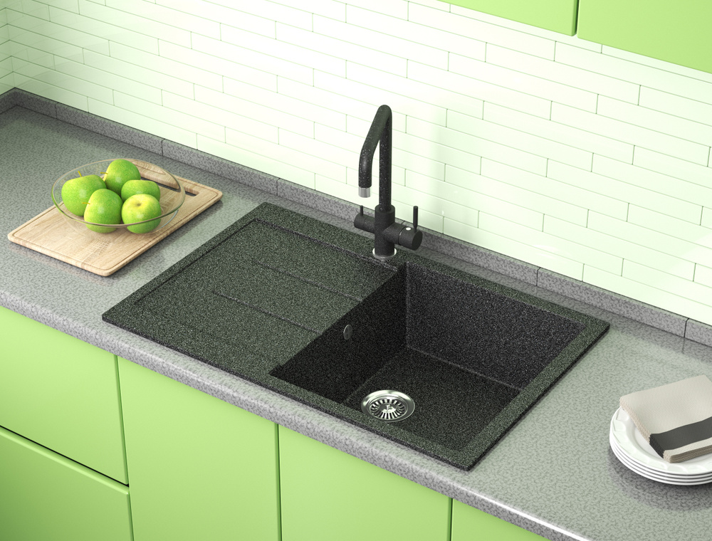 Кухонная мойка врезная GreenStone GRS-25-308 черный #1