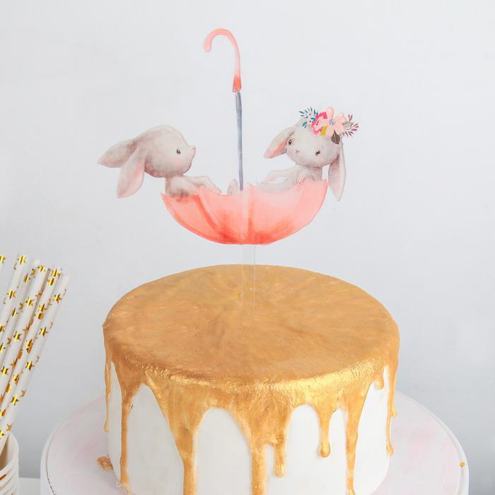 Топпер на торт "Кролики в зонтике" #1