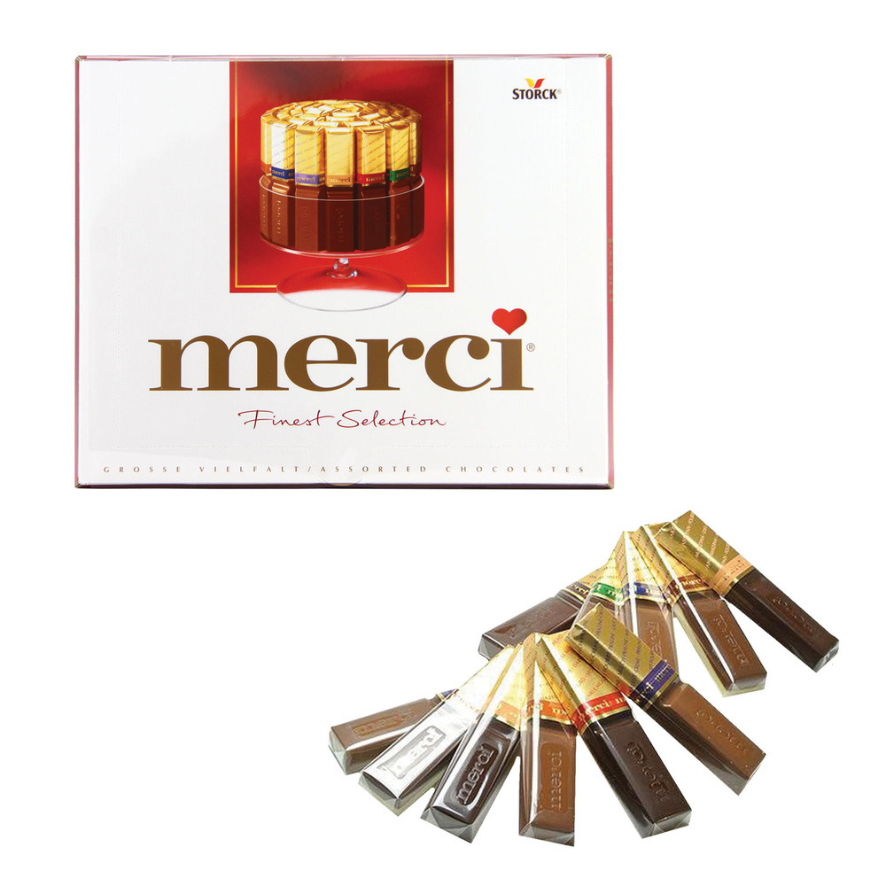 Конфеты шоколадные MERCI (Мерси), ассорти, 250 г, картонная коробка, 015409-35  #1