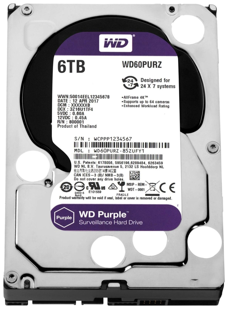 6 ТБ Внутренний жесткий диск Western Digital Purple 3.5" 5400 (WD60PURZ ...