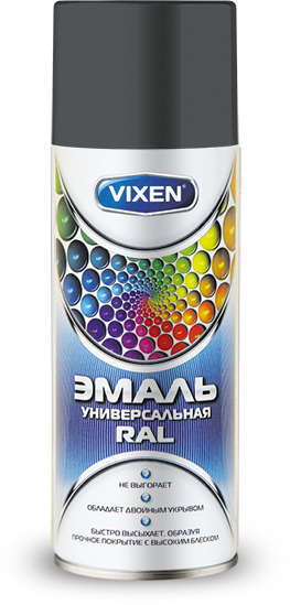 Аэрозольная краска VIXEN Эмаль универсальная быстросохнущая в баллончике алкидная глянцевая, графитовый #1