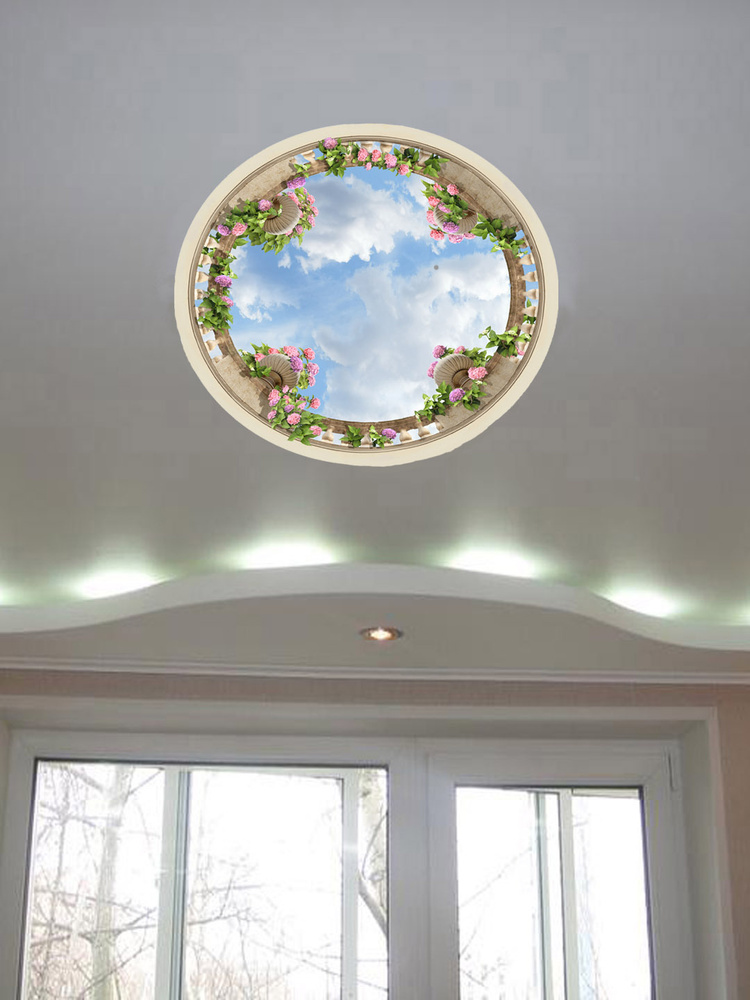 Наклейка интерьерная на потолок "Вазы с цветами на потолке", 48х48 см, самоклеющаяся  #1