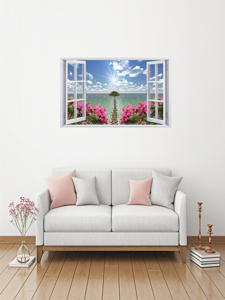 Наклейка интерьерная на стену "Вид из окна на райское место", 75х50 см самоклеющаяся  #1