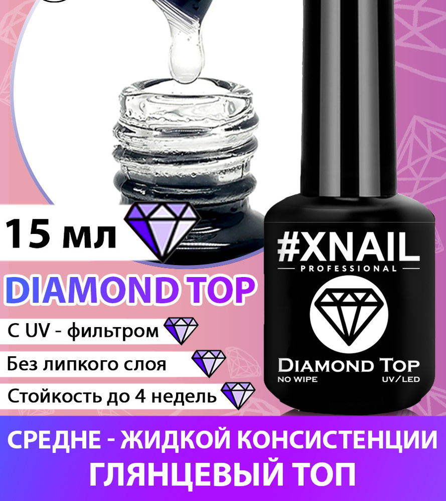 XNAIL PROFESSIONAL Глянцевый топ для ногтей без липкого слоя Diamond Top  #1
