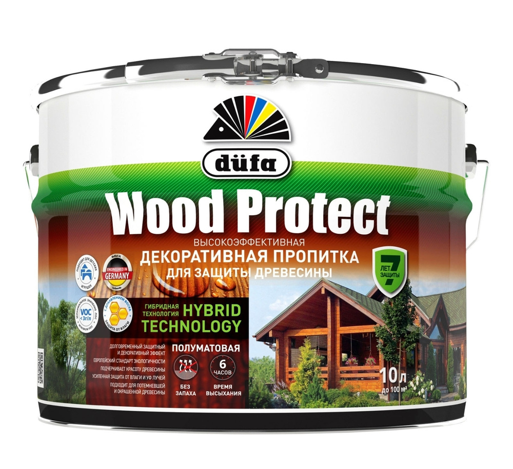 Декоративная пропитка для наружных и внутренних работ Dufa Wood Protect махагон 10л.  #1