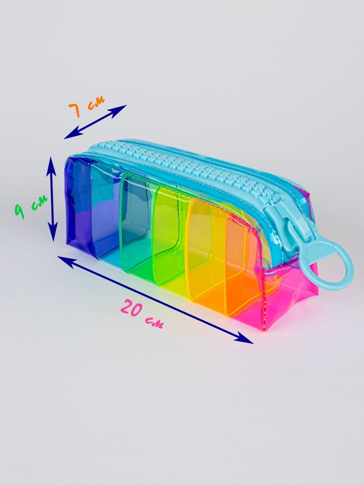 Пенал косметичка для девочки,пенал школьный прозрачный радужный с большой молнией,мягкий  #1