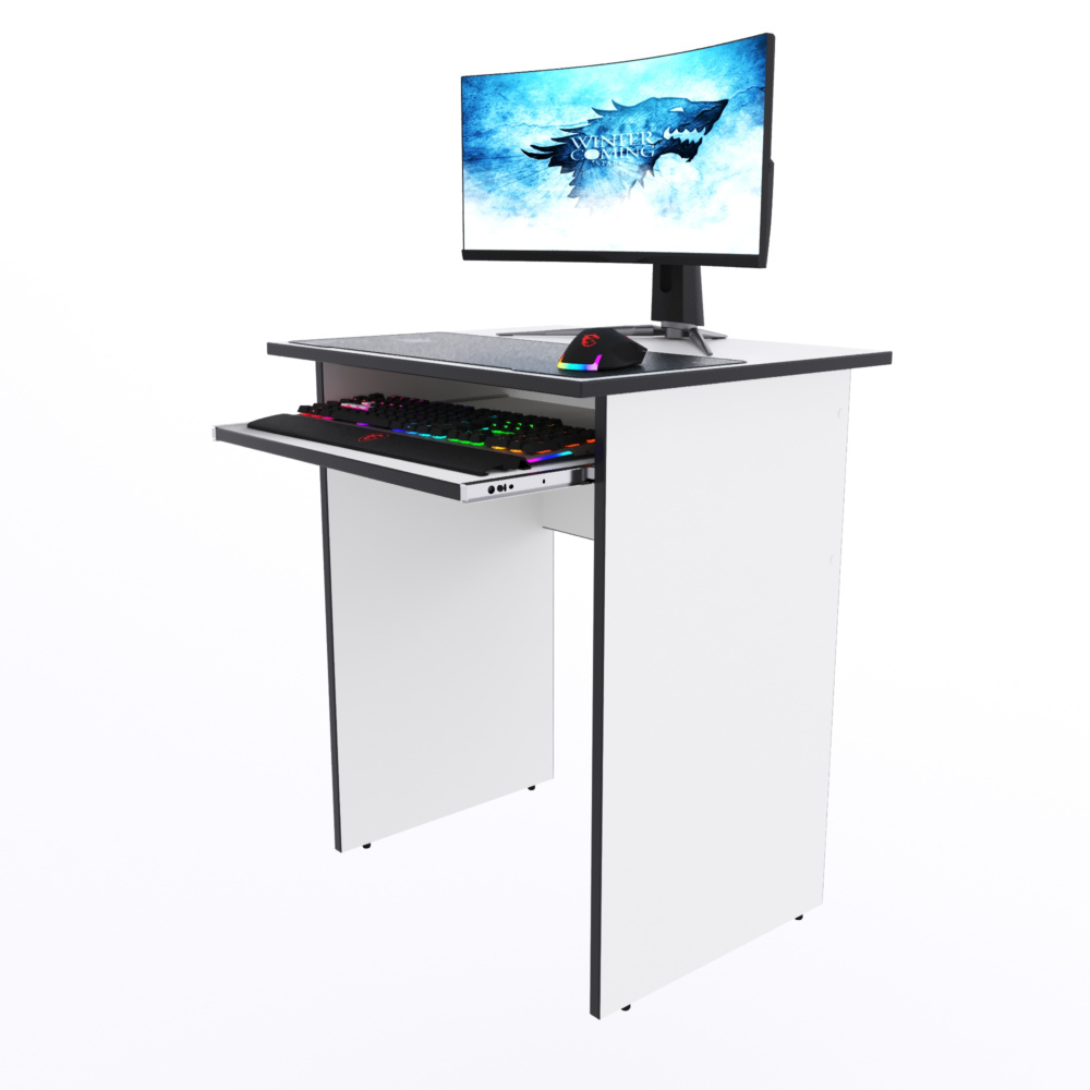 Компьютерный стол "Минис+" с полкой, 60х50х72,6 см, белый с чёрной кромкой  #1