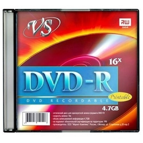 Компакт диск VS DVD-R 4,7 GB 16x Slim Ink Print (5шт) #1