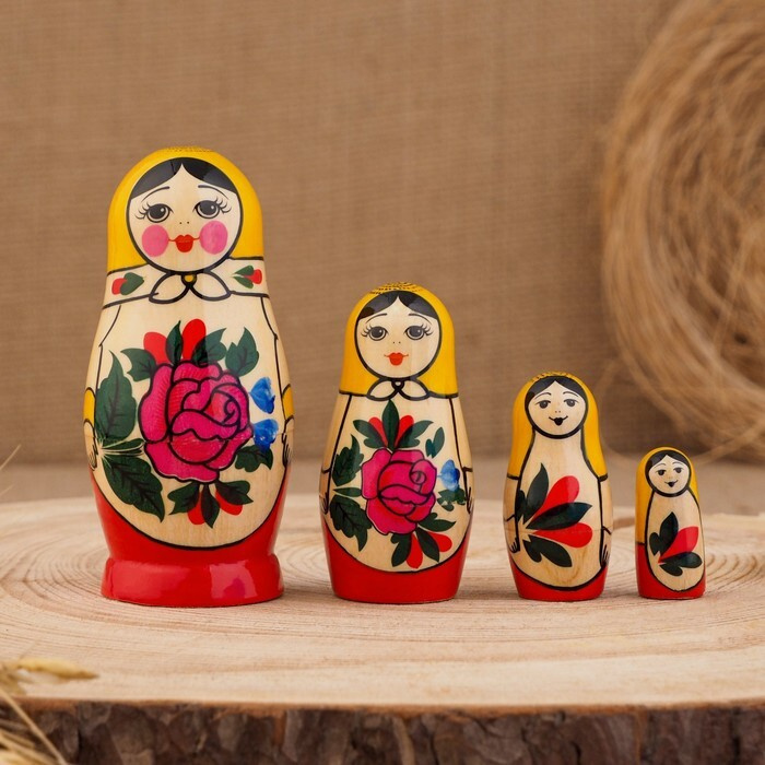 Матрешка Хохломская роспись "Семеновская", 4 куклы, 1 сорт  #1