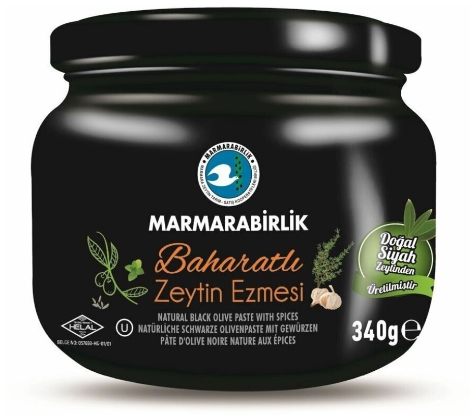Паста из черных оливок со специями, "Marmarabirlik", Baharatli Zeytin Ezmesi, 340гр.  #1