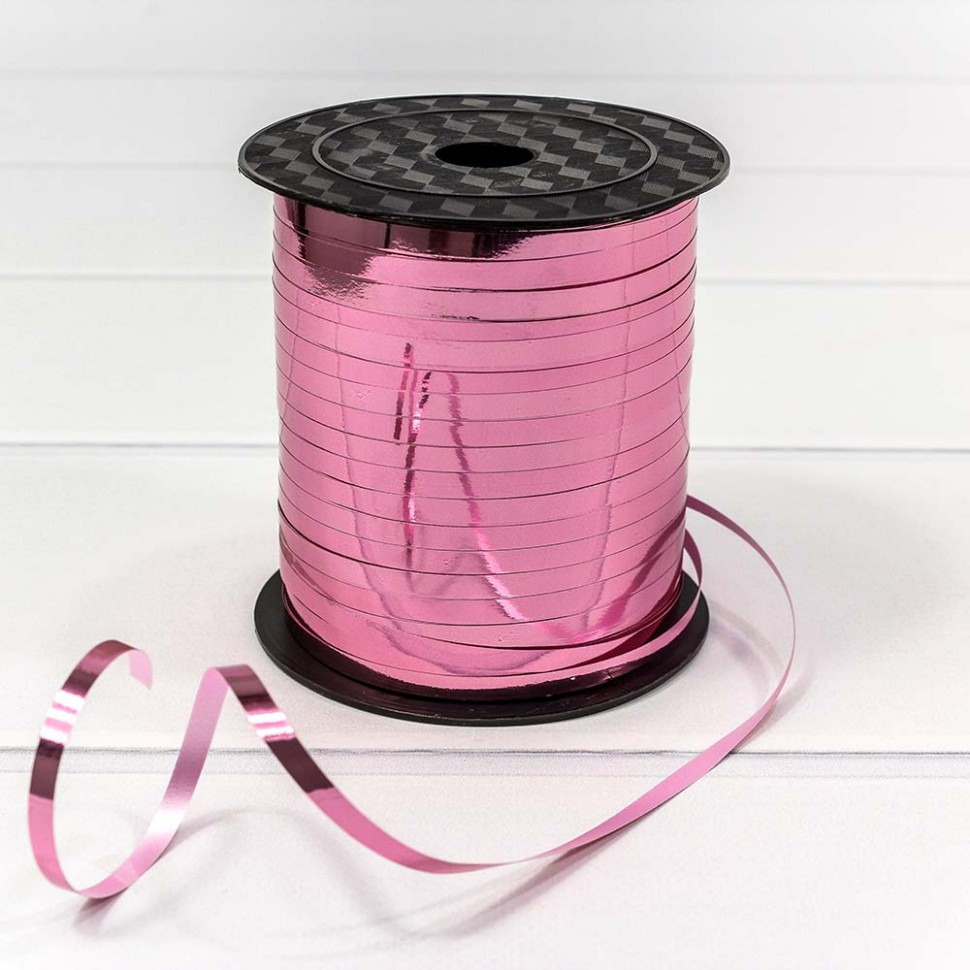 Лента для воздушних шаров, подарков, букетов/Розовая металлизированная/0.5см ширина/250метров длина  #1