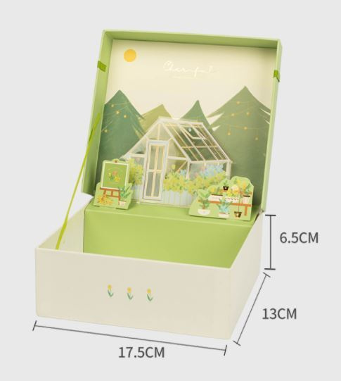 Коробка подарочная с объемной иллюстрацией 17,5*13*6,5 см, зеленая с домиком  #1