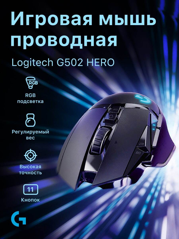 Мышь компьютерная G G502 Hero проводная черный #1