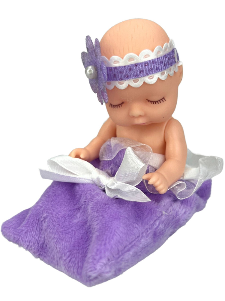Кукла для девочек, Пупсик, в меховом конвертике с бантом, с повязкой на голове, в шаре, диаметр - 11 #1