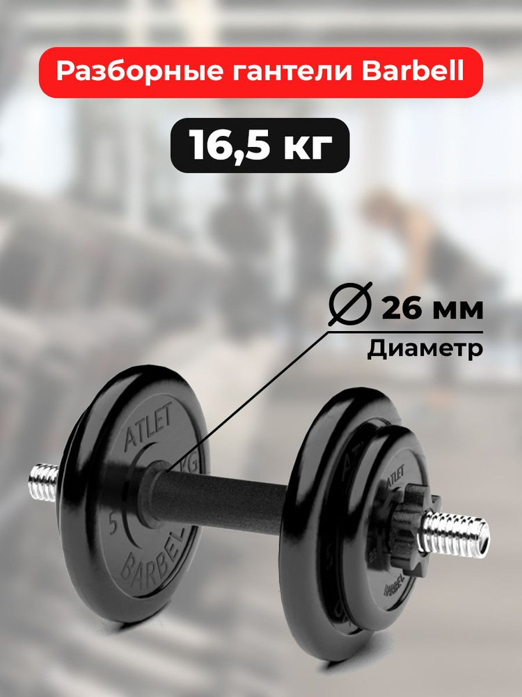 Гантель разборная обрезиненная Barbell Atlet 16,5 кг #1