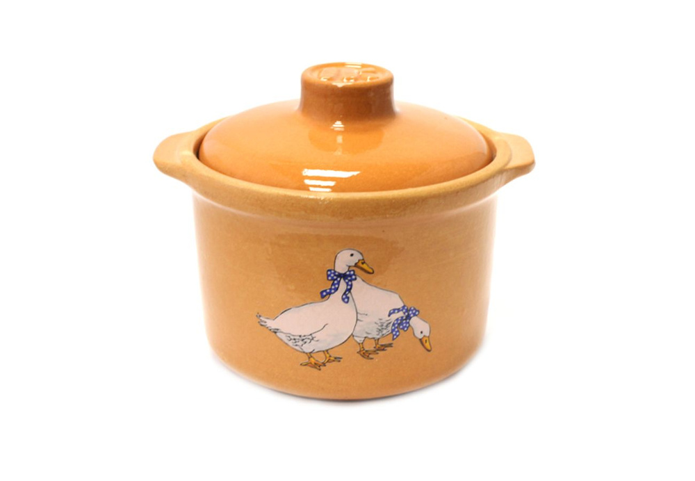 Горшок-сотейник для запекания в духовке, форма для выпечки, жульена, 0,6л "Гуси" Терракот керамика  #1
