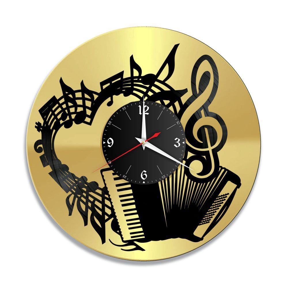 RedLaser Настенные часы "Музыка (Гармонь) золото, из винила, №23", 30 см  #1