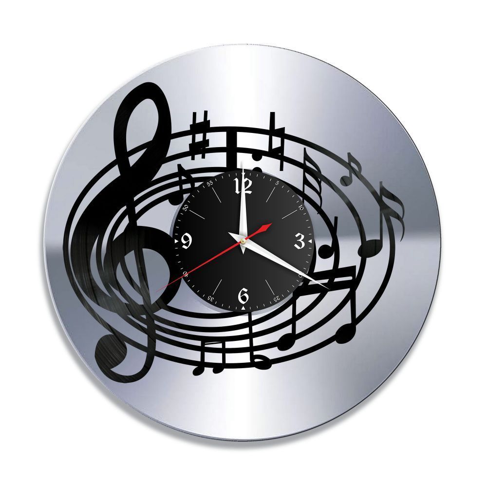 RedLaser Настенные часы "Музыка (Скрипичный ключ), серебро, из винила №15", 30 см  #1