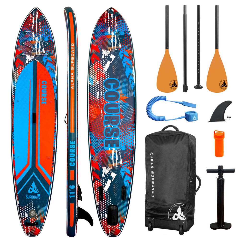 Надувная SUP-доска Сапборд Alpha Supboard COURSE-11.6 COMFORT BLUE (353 x 76 x 15 см) с насосом, веслом #1