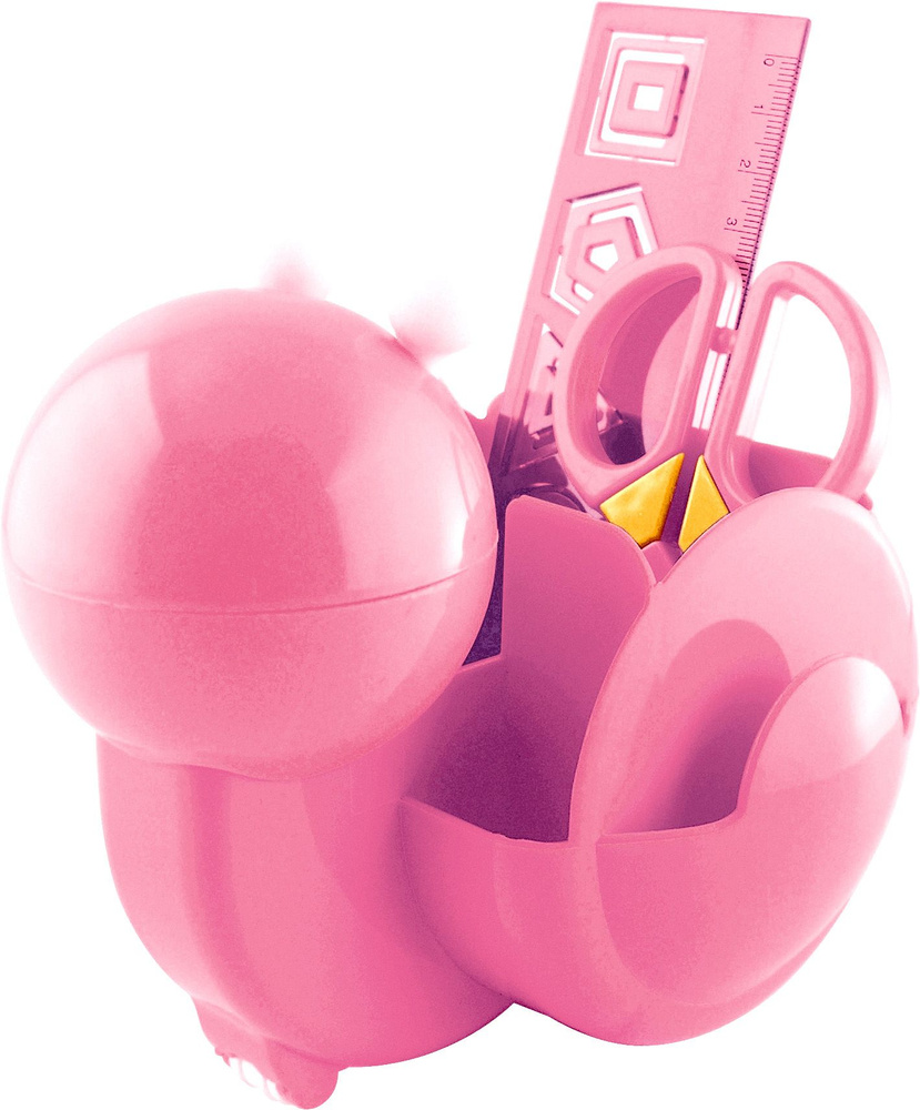 Органайзер набор настольный детский Snail / Улитка, цвет розовый (подставка + ножницы + линейка + ластики)/ #1