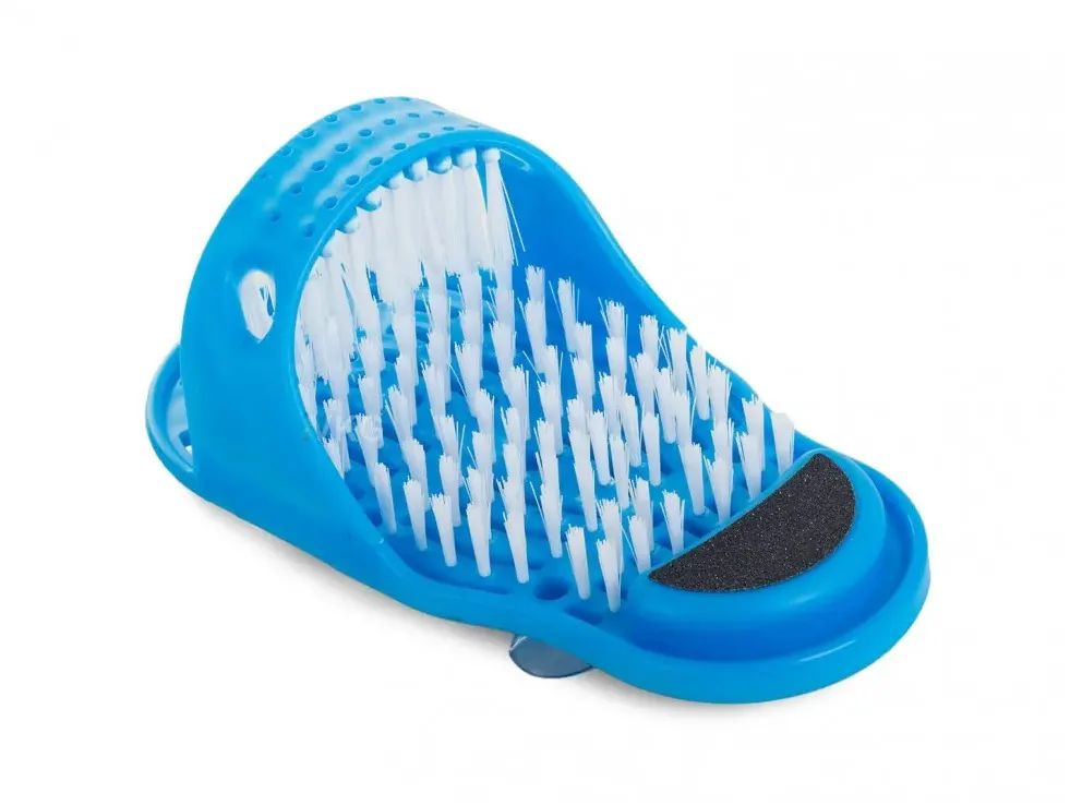 Массажный тапочек на присоске для мытья ног с пилкой на пятке голубой  #1